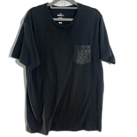 Uniqlo Black T-Shirt Keith Haring Short Sleeve Casual Cotton Men's Medium - Picture 1 of 7